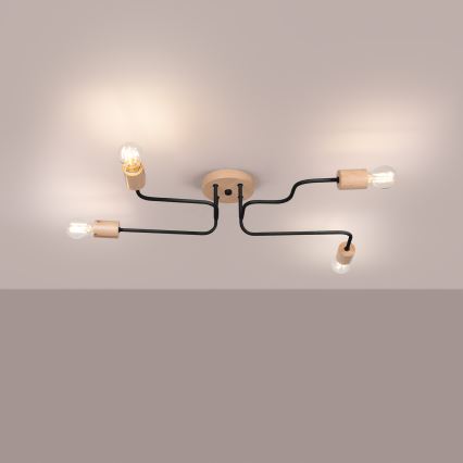Припотолочная люстра TIMBO 4xE27/15W/230V черный/бежевый/бук