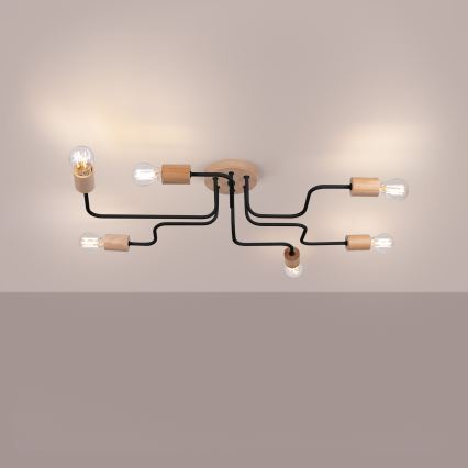 Припотолочная люстра TIMBO 6xE27/15W/230V черный/бежевый/бук