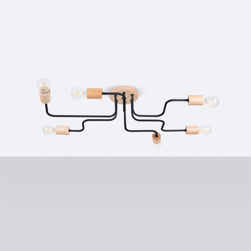 Пристельова люстра TIMBO 6xE27/15W/230V чорний/бежевий/бук