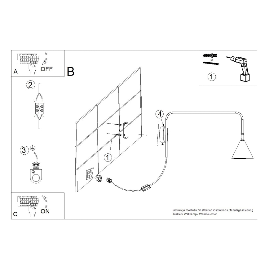 Настінна лампа NOX 1xE14/10W/230V чорний