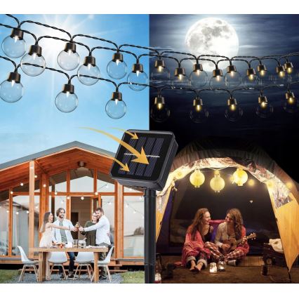 Солнечная LED-декоративная гирлянда, 30×LED, 8 режимов, 500 мА·ч, 10,6 м, IP67, тёплый белый