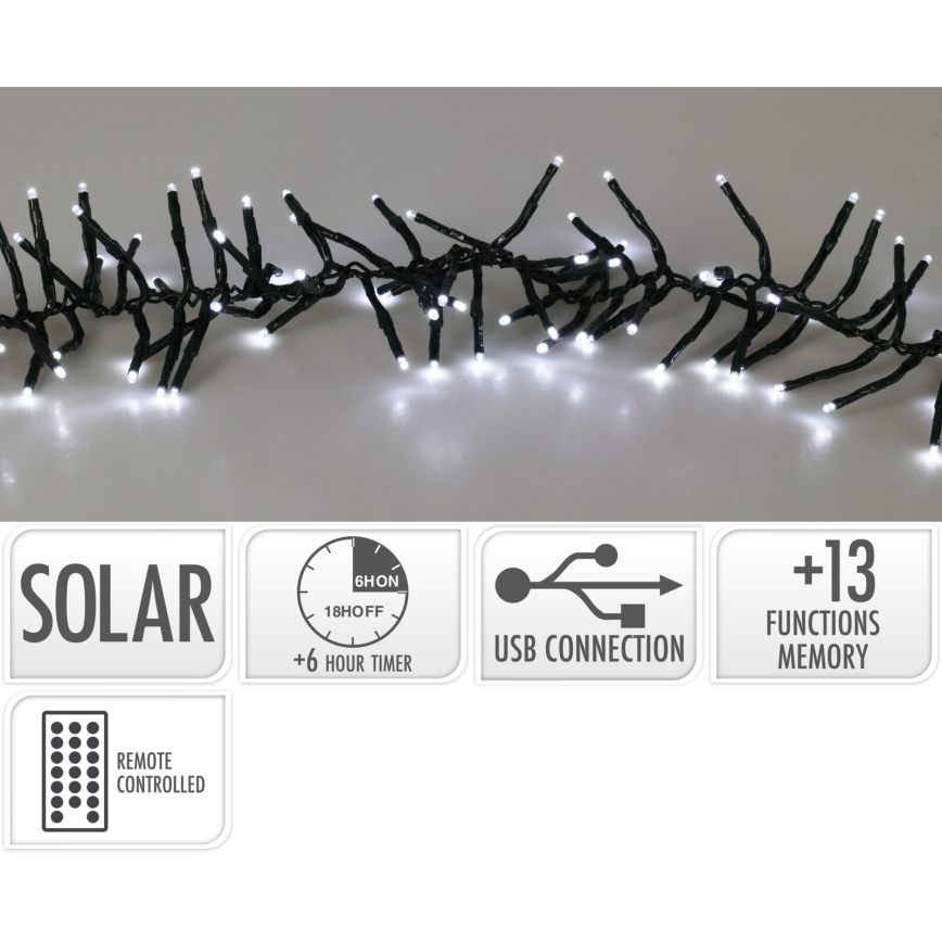 Светодиодная солнечная гирлянда 768xLED/3,7V/13 функций 1200 mAh 8,6 m IP44 холодный белый + пульт дистанционного управления