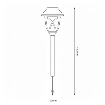 Солнечный LED-светильник LAWN, 1,2 В, 100 мА·ч, 3000 К, 44 см, IP44, чёрный