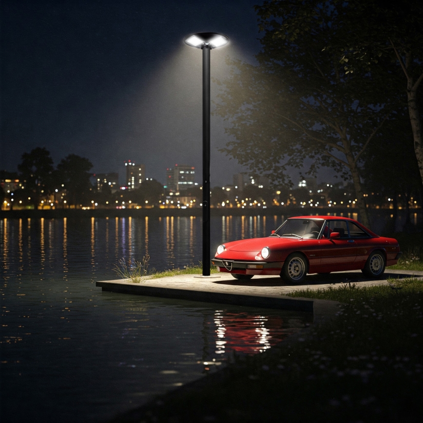 LED диммируемая солнечная уличная лампа с датчиком LED/15W/6V 11000 mAh 6500K IP65 чёрная + пульт дистанционного управления