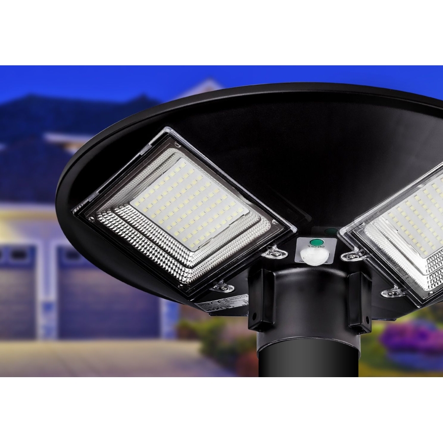 LED диммируемая солнечная уличная лампа с датчиком LED/15W/6V 11000 mAh 6500K IP65 чёрная + пульт дистанционного управления