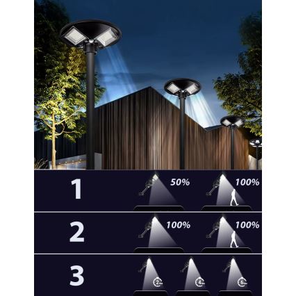 LED диммируемая солнечная уличная лампа с датчиком LED/15W/6V 11000 mAh 6500K IP65 чёрная + пульт дистанционного управления