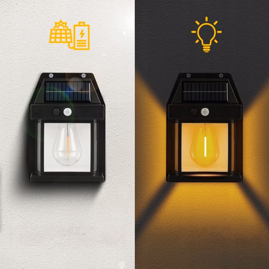 Солнечный настенный LED-светильник с датчиком, 3,7 В, 600 мА·ч, IP44, чёрный