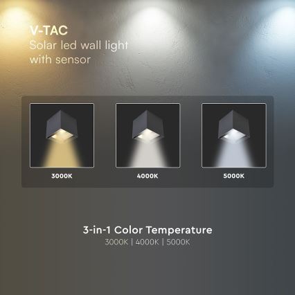 LED солнечный настенный светильник с датчиком LED/9W/5V 3000/4000/5000K IP65 2600 mAh антрацит