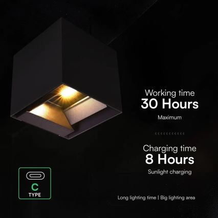 LED солнечный настенный светильник с датчиком LED/9W/3,7V 3000/4000/5000K IP65 2600 mAh чёрный