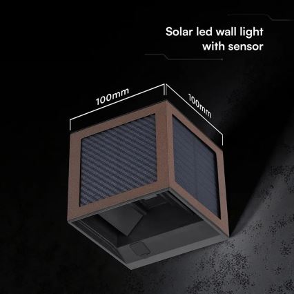 LED солнечный настенный светильник с датчиком LED/9W/3,7V 3000/4000/6000K IP65 2600 mAh коричневый
