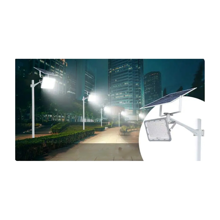Солнечный светодиодный прожектор с регулировкой яркости LED/50W/3,2V 5000K 6000 mAh IP65 черный + пульт дистанционного управления