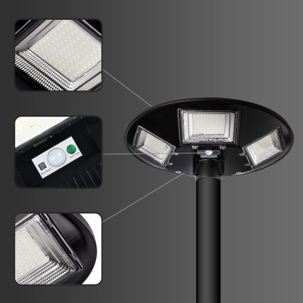 Диммируемый LED солнечный уличный светильник с датчиком LED/22W/6V 18000 mAh 6500K IP65 черный + пульт дистанционного управления