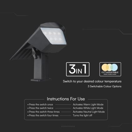 Солнечный LED‑светильник 2‑в‑1 LED/1,3 Вт/3,7 В 3000/4000/6400 К IP65 1200 мА·ч