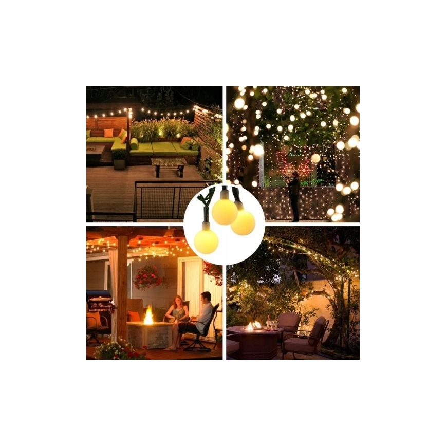 Сонячна декоративна LED гірлянда 30xLED/8 функцій 500 mAh 6,5 м IP67 теплий білий