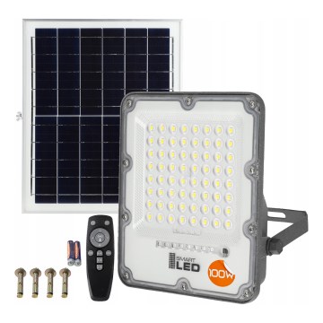 Сонячний LED-прожектор з регулюванням яскравості LED/100W/3,2V 5000K 10500 mAh IP65 чорний + пульт дистанційного керування