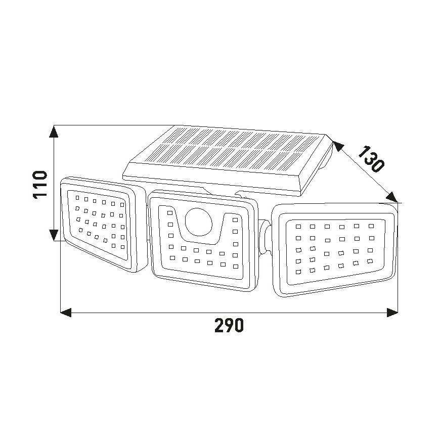 Сонячний LED-прожектор із датчиком, 14 Вт, 3,7 В, 1800 мА·год, IP44