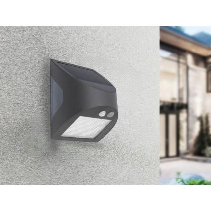 LED сонячний настінний світильник з датчиком LED/3W/3,7V 3000/4000K 1200 mAh IP54 антрацит