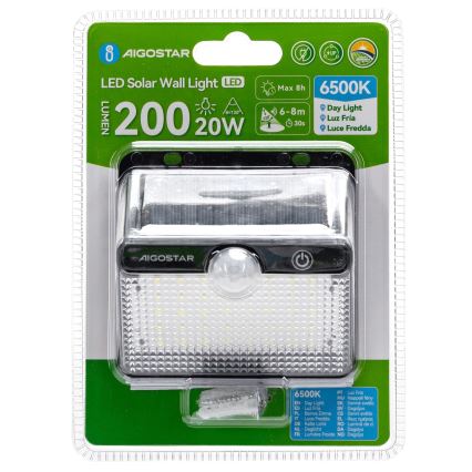 Сонячний світильник Aigostar з сенсором LED/3,7V 6500K 1200 mAh IP65 чорний
