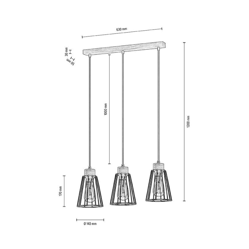 Spot-Light - Подвесная люстра ORAZIO 3xE27/60W/230V дуб - сертифицировано FSC