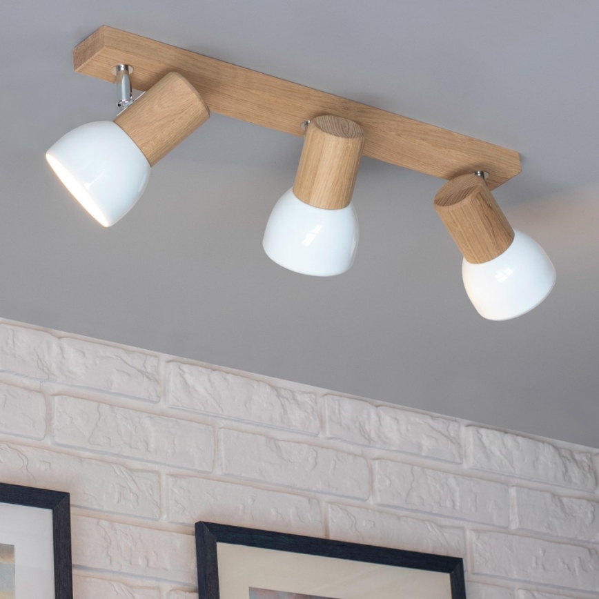 Точечный светильник SVENDA 3xE27/60W/230V дуб/белый