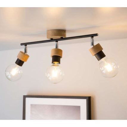 Точковий світильник MARJOLAINE 3xE27/25W/230V дуб – сертифіковано FSC
