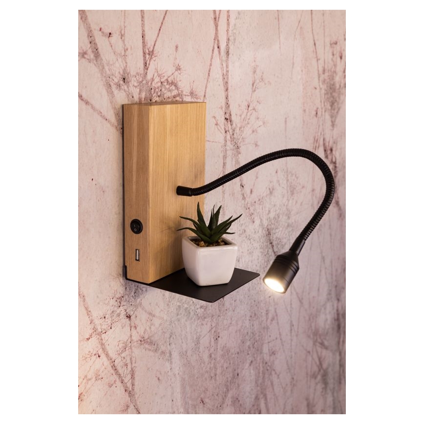 Настенный светильник LECTOR LED/2,5W/230V USB дуб – сертифицировано FSC