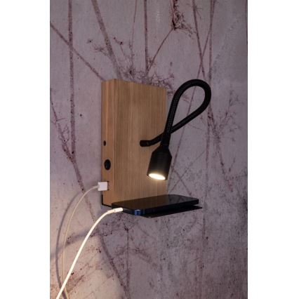 Настенный светильник LECTOR LED/2,5W/230V USB дуб – сертифицировано FSC
