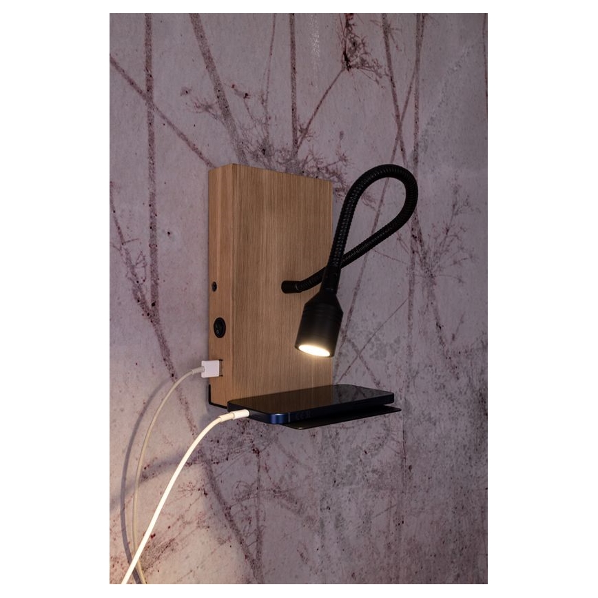 Настенный светильник LECTOR LED/2,5W/230V USB дуб – сертифицировано FSC