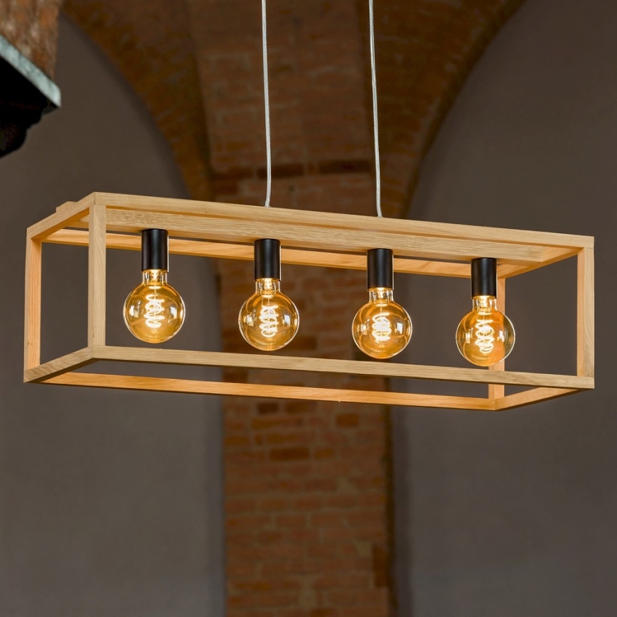 Підвісна люстра KAGO 4xE27/60W/230V матовий дуб – сертифіковано FSC