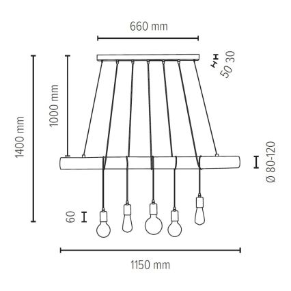Підвісна люстра TRABO 5xE27/60W/230V сосна – сертифіковано FSC