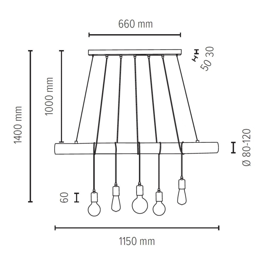 Подвесная люстра TRABO 5xE27/60W/230V сосна - сертифицировано FSC