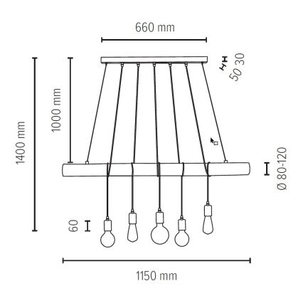 Подвесная люстра TRABO 5xE27/60W/230V сосна - сертифицировано FSC