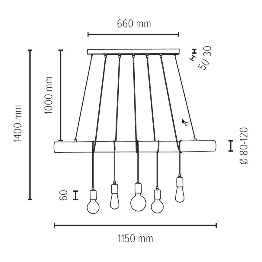 Подвесная люстра TRABO 5xE27/60W/230V сосна - сертифицировано FSC