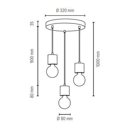 Люстра на мотузці STRONG 3xE27/60W/230V бетон – сертифіковано FSC