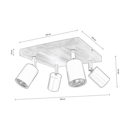 Потолочный точечный светильник MANARA 4xGU10/5W/230V сосна - сертифицировано FSC