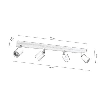 Стельовий точковий світильник MANARA 4xGU10/5W/230V сосна