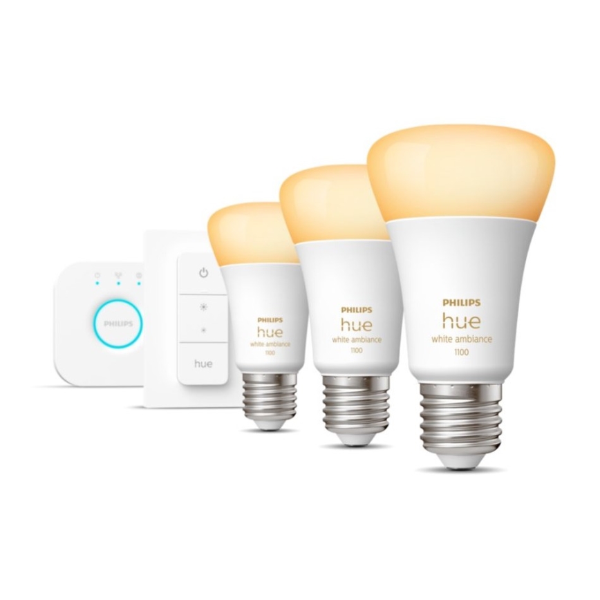 Стартовий набір Philips Hue White Ambiance 3xE27/11W 2200-6500K + Hue Bridge та диммерний вимикач