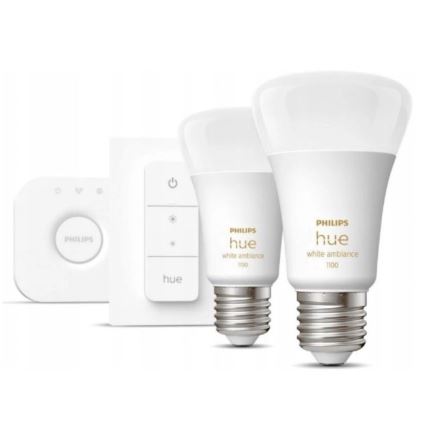 Стартовий набір Philips Hue WHITE AMBIANCE 2xE27/8W/230V + Hue Bridge та регулятор яскравості