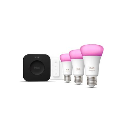 Стартовий комплект Philips Hue WHITE AND COLOR AMBIANCE 3xE27/8,1W 1000-20000K+ міст для підключення