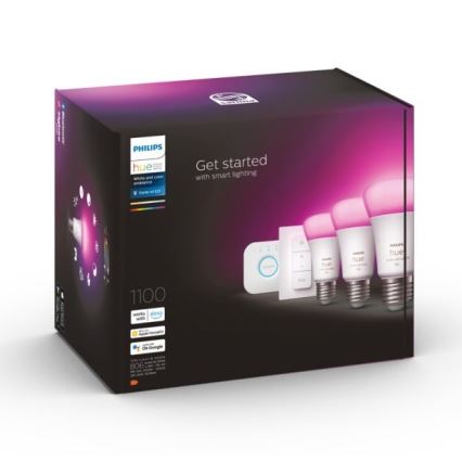 Базовий набір Philips Hue WHITE AND COLOR AMBIANCE 3xE27/9W 2000-6500K + Hue bridge та диммерний вимикач