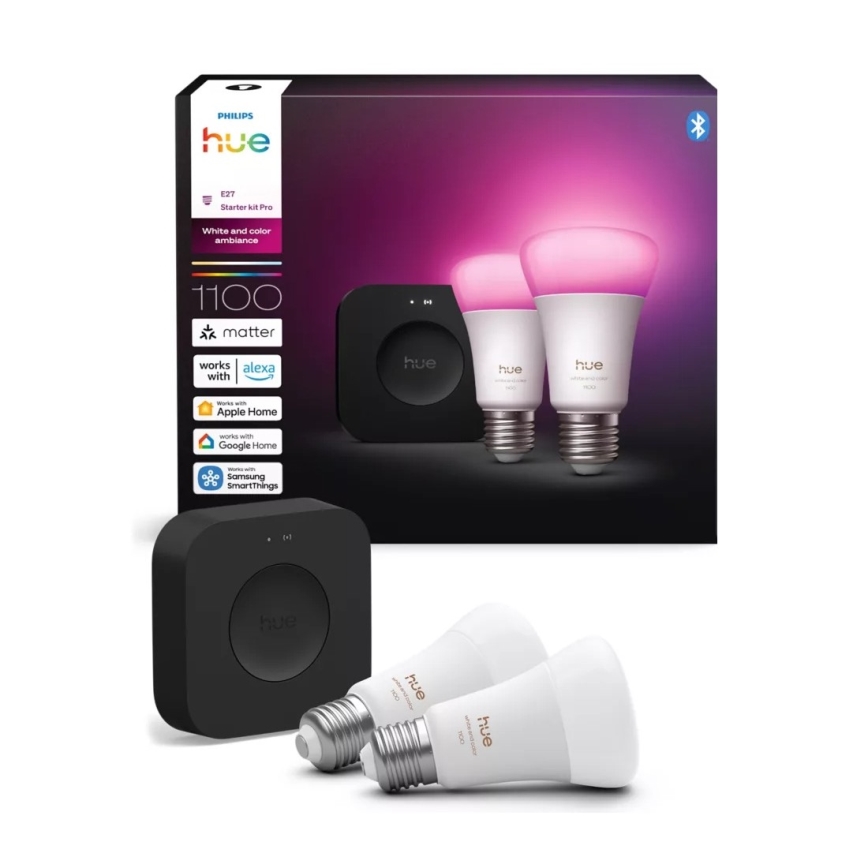 Стартовий комплект Philips Hue WHITE AND COLOR AMBIANCE 2xE27/8,1W 1000-20000K  + пристрій для підключення