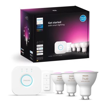 Стартовий комплект Philips Hue WHITE AND COLOR AMBIANCE 3xGU10/4,2W/230V 2000-6500K + Hue bridge та диммер-перемикач
