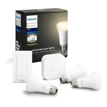Стартовый набор Philips Hue STARTER KIT WHITE 3xE27/9W 2700K + Hue Bridge и диммер-переключатель