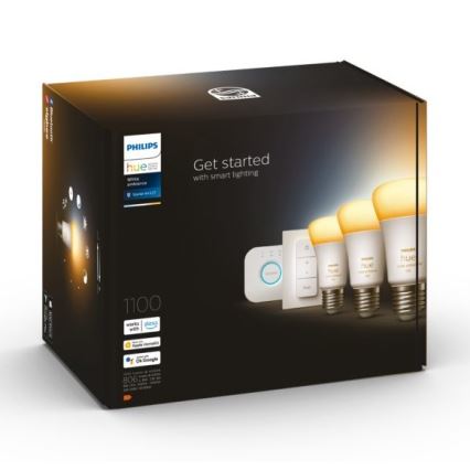 Стартовый набор Philips Hue White Ambiance 3xE27/11W 2200-6500K + устройство для подключения и дистанционное управление