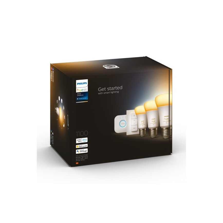 Стартовый набор Philips Hue White Ambiance 3xE27/11W 2200-6500K + устройство для подключения и дистанционное управление