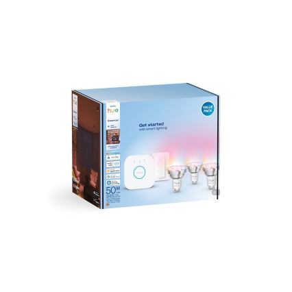 Базовый набор Philips Hue White And Color Ambiance Essential 3xGU10/4,7W/230V 2200-6500K + устройство для подключения