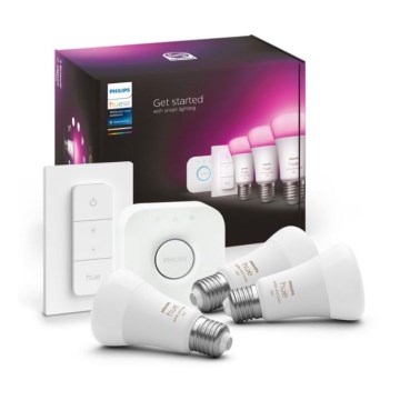 Стартовый набор Philips Hue WHITE AND COLOR AMBIANCE 3xE27/9W 2000-6500K + мост для подключения