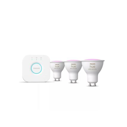 Стартовый комплект Philips Hue WHITE AND COLOR AMBIANCE — 3×GU10, 4,2 Вт / 230 В, 2200–6500 K + Hue Bridge