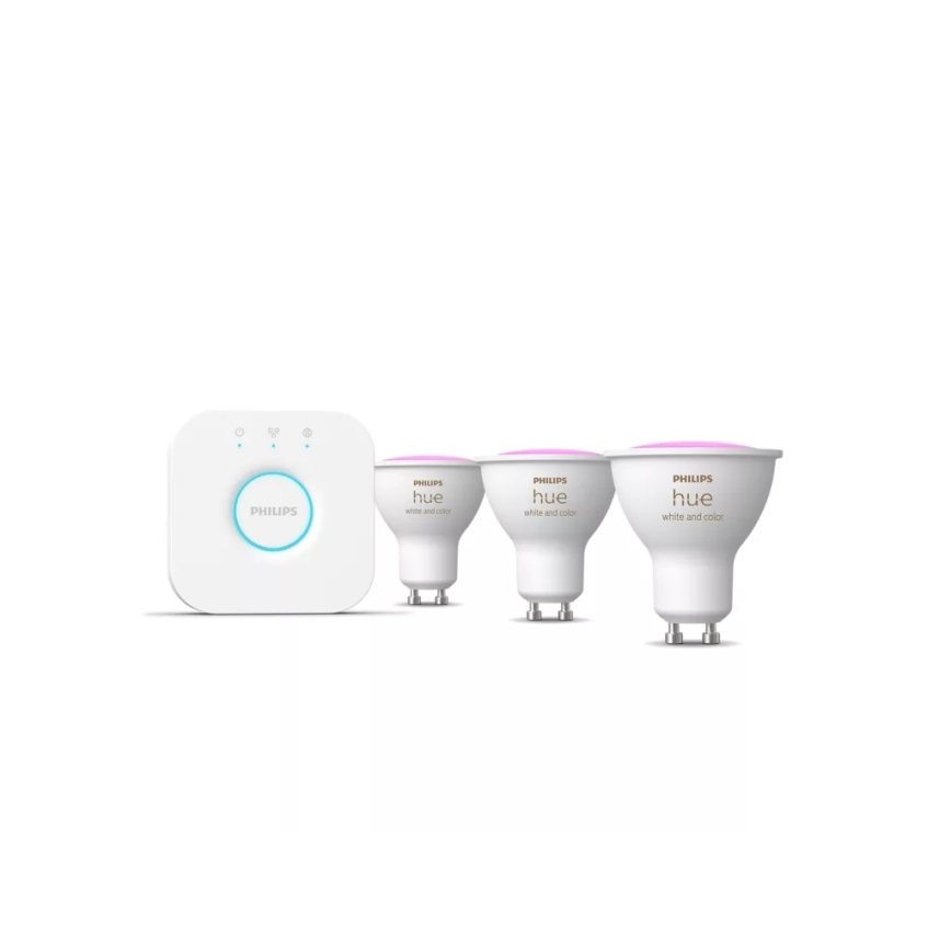 Стартовый комплект Philips Hue WHITE AND COLOR AMBIANCE — 3×GU10, 4,2 Вт / 230 В, 2200–6500 K + Hue Bridge