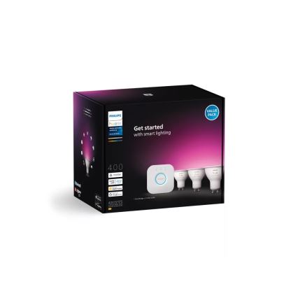Стартовый комплект Philips Hue WHITE AND COLOR AMBIANCE — 3×GU10, 4,2 Вт / 230 В, 2200–6500 K + Hue Bridge